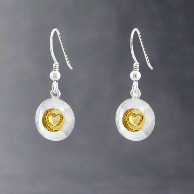 Heart Silver and 18ct Yellow Gold Vermeil Drop Dangle Earrings