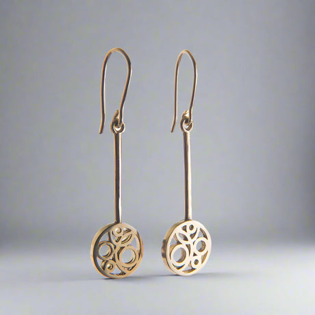 Long Flow 9ct Yellow Gold Earrings - Dangle by Miriam Wade Jewellery. #LongFlowEarrings #GoldJewellery #HandmadeEarrings #MiriamWadeJewellery #IrishDesign #IndependentJewelleryMakers #KinsaleJewellery #CroíKinsaleJewellery #JewelleryIreland