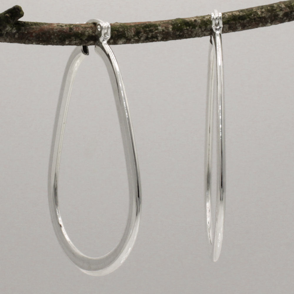 Lupita Large Droplet Flat Hinged Hoop Silver Earrings
