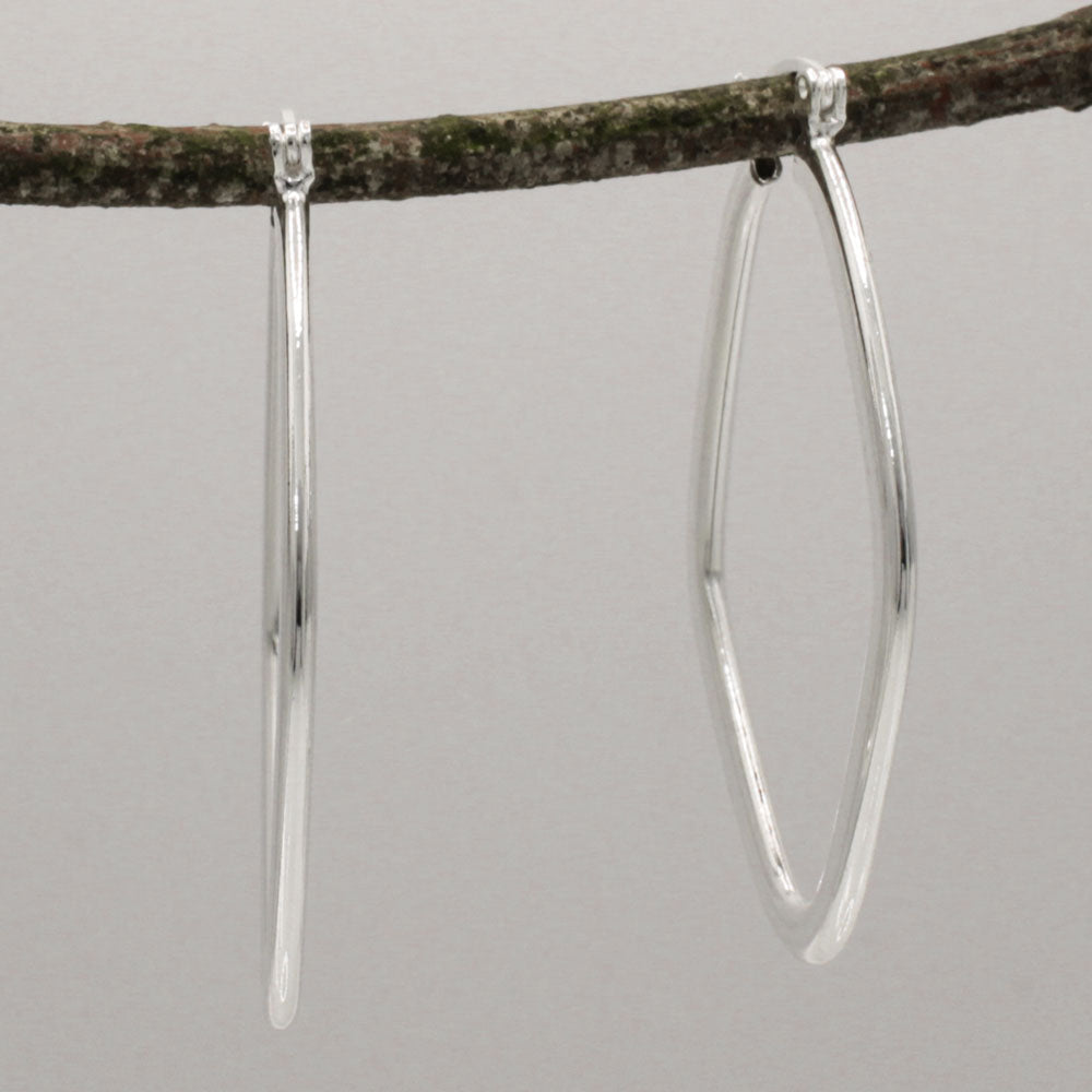 Lupita Large Rhombus Flat Silver Hinged Hoop Earrings