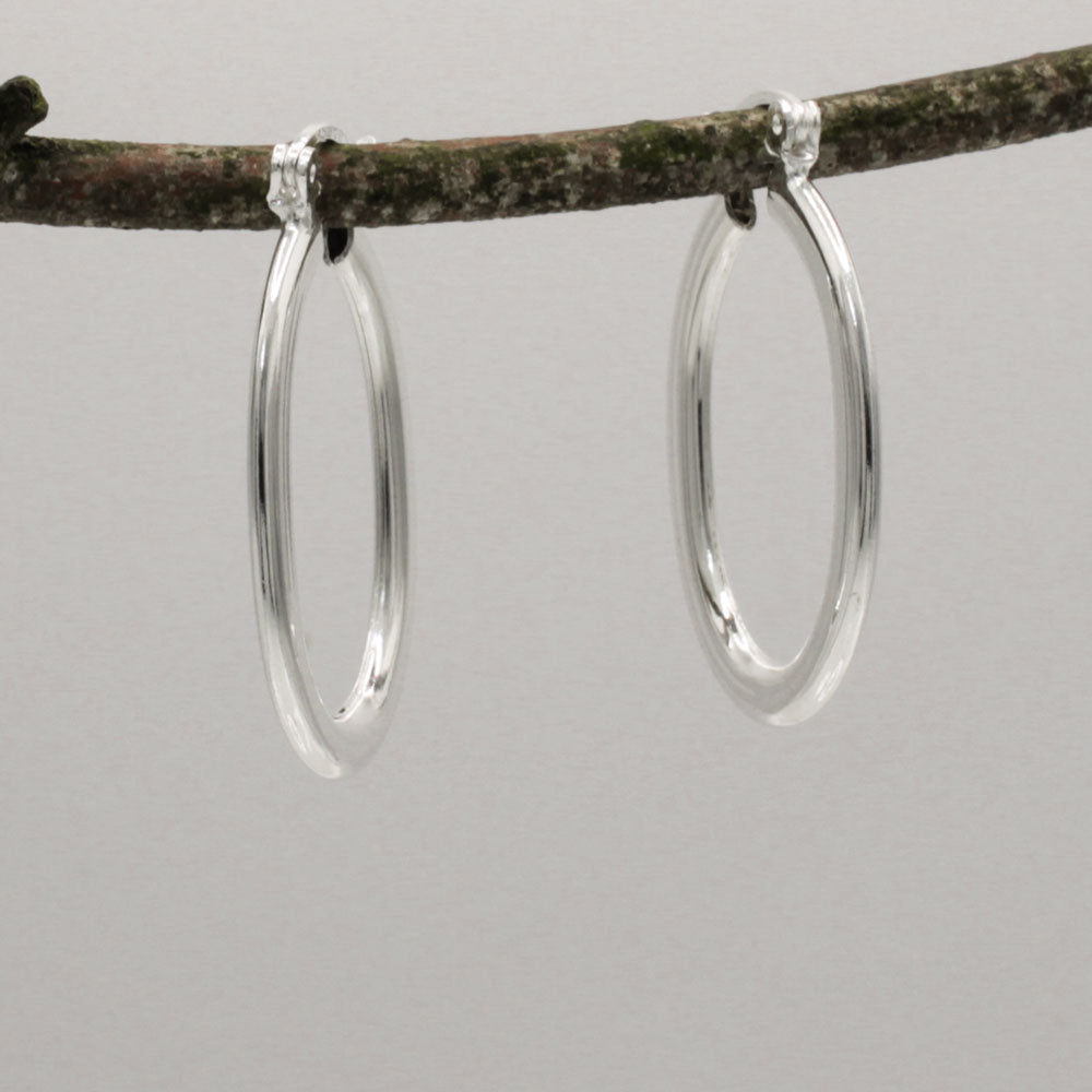Lupita Small Oval Flat Silver Hinged Hoop Earrings