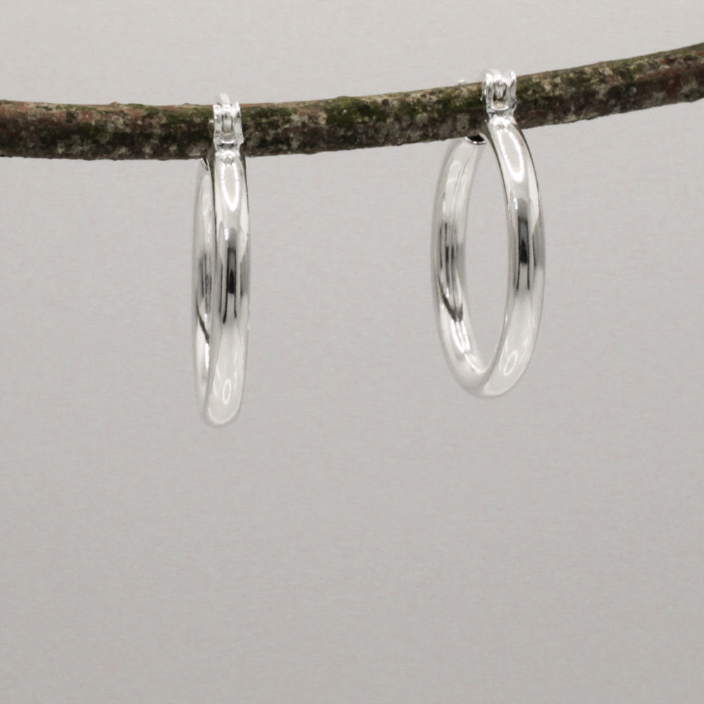 Lupita Small Plain Tube Silver Hinged Hoop Earrings