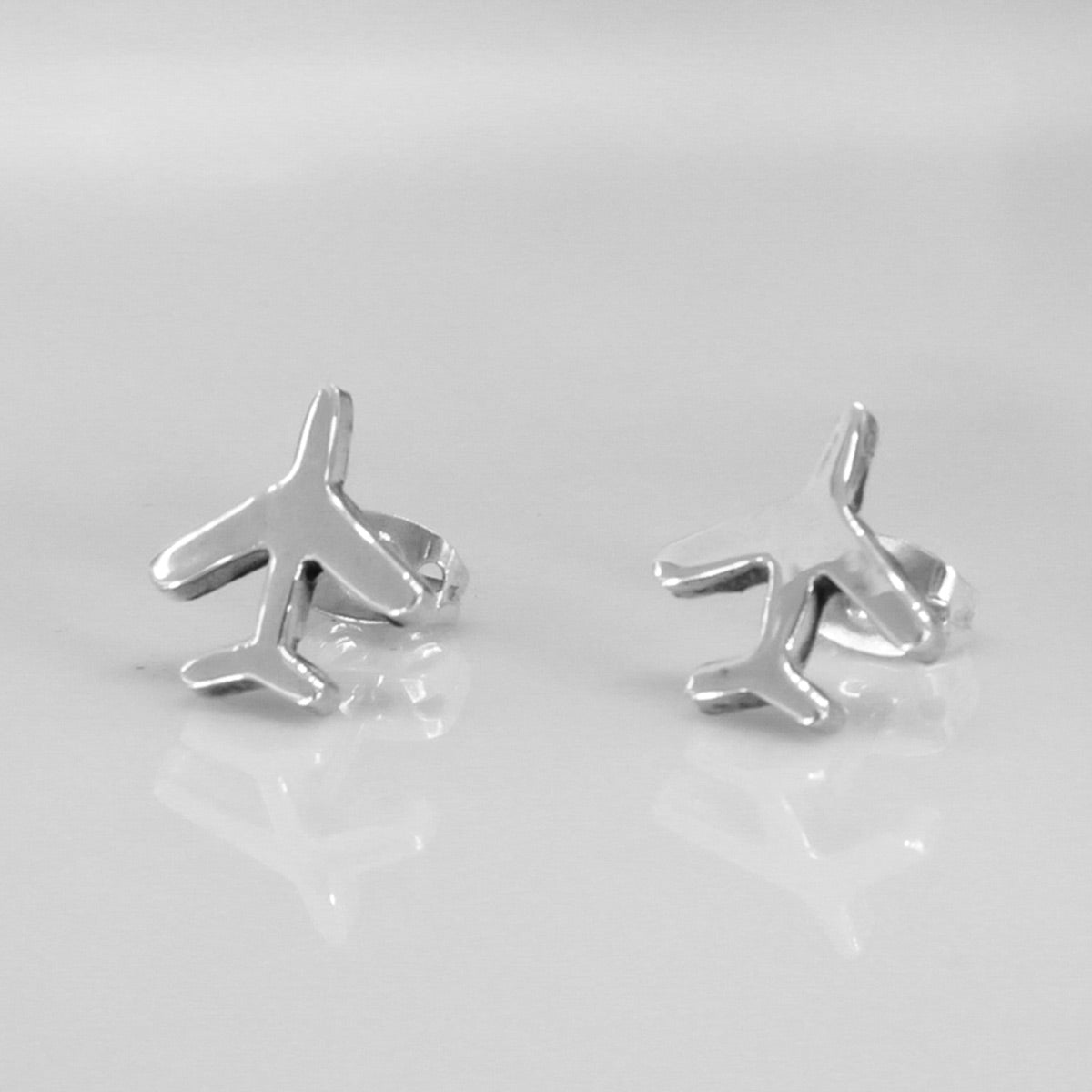 Memento Airplane Silver Stud Earrings