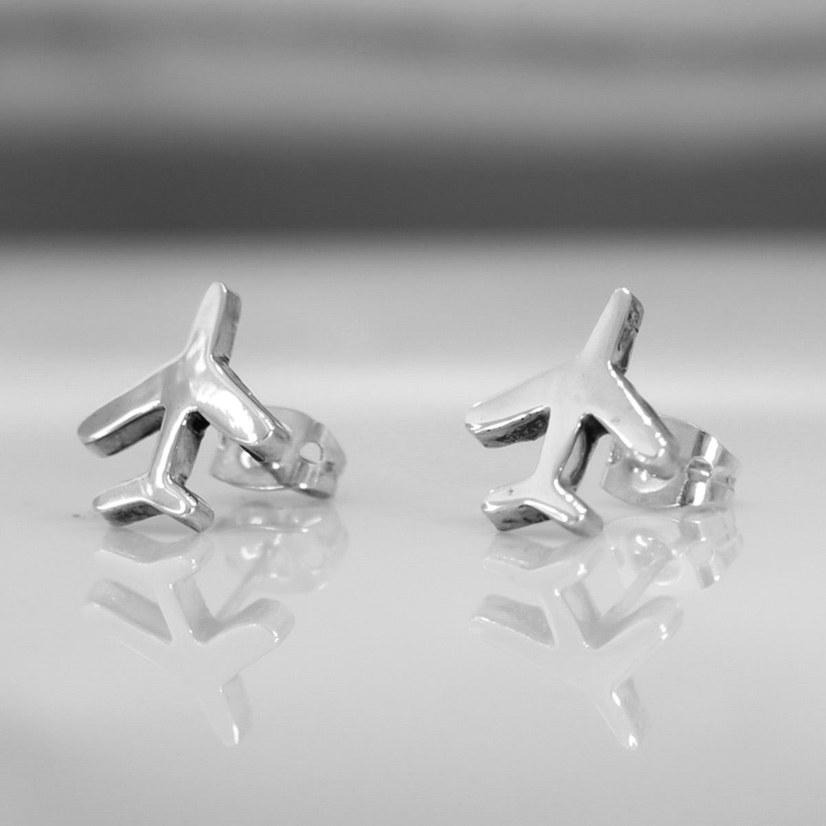 Memento Airplane Silver Stud Earrings