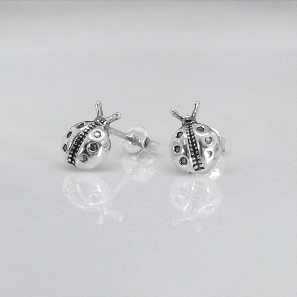 Memento Ladybird Oxidized Silver Stud Earrings