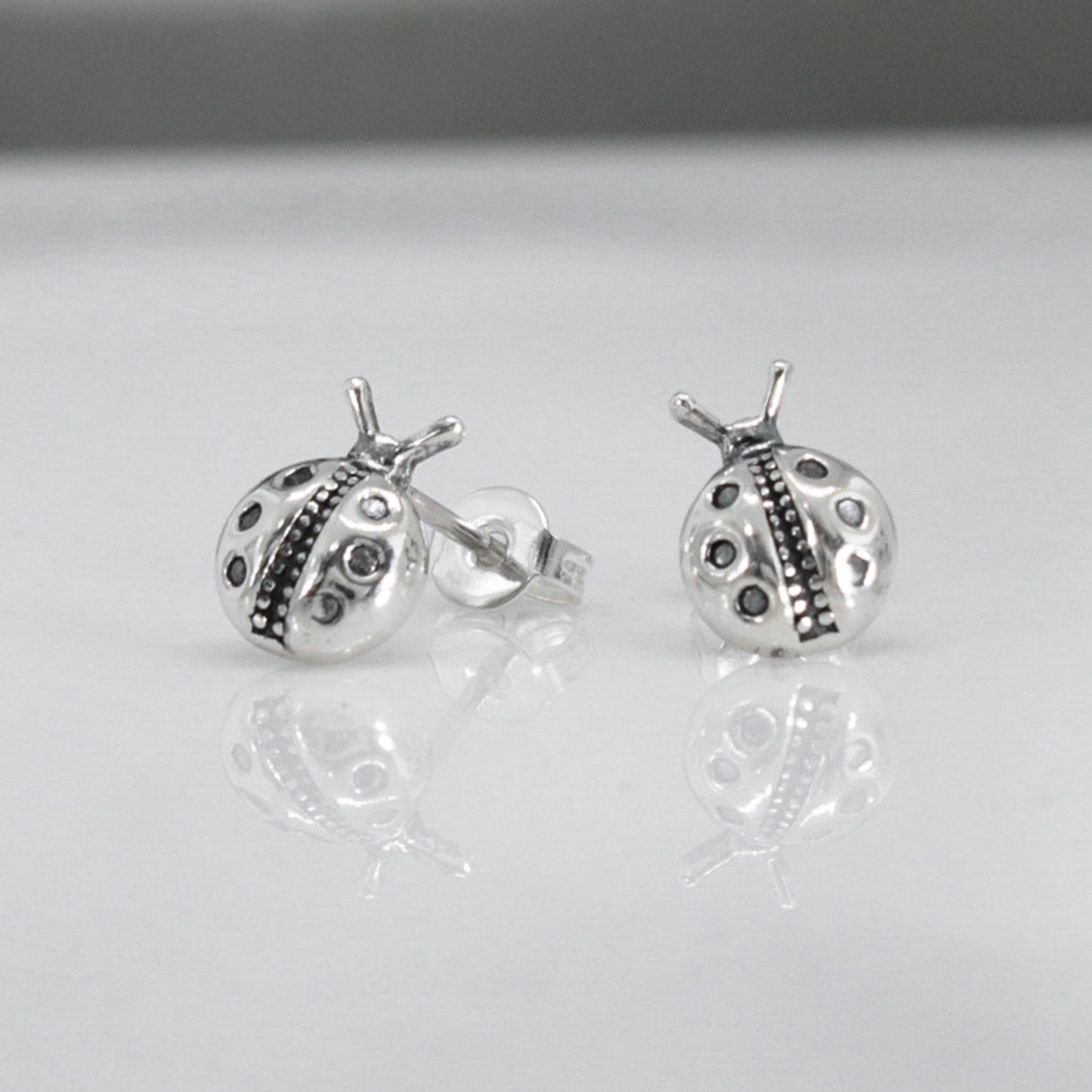 Memento Ladybird Oxidized Silver Stud Earrings