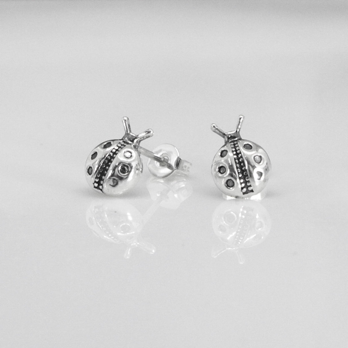 Memento Ladybird Oxidized Silver Stud Earrings