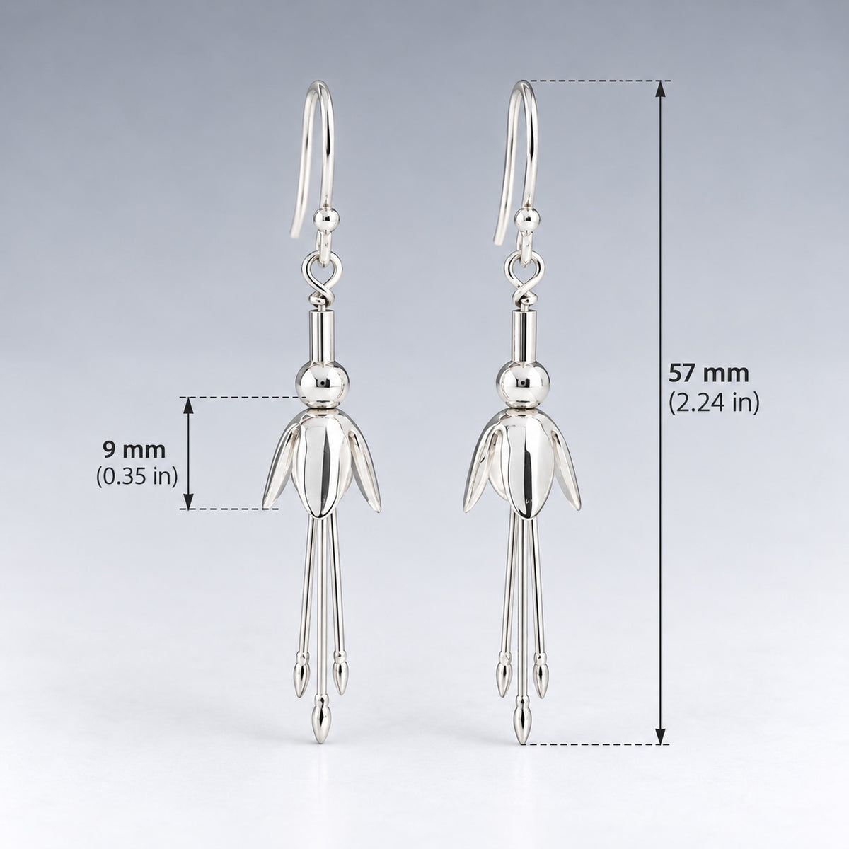 Móinéir Fuchsia Flower Silver Dangle Earrings