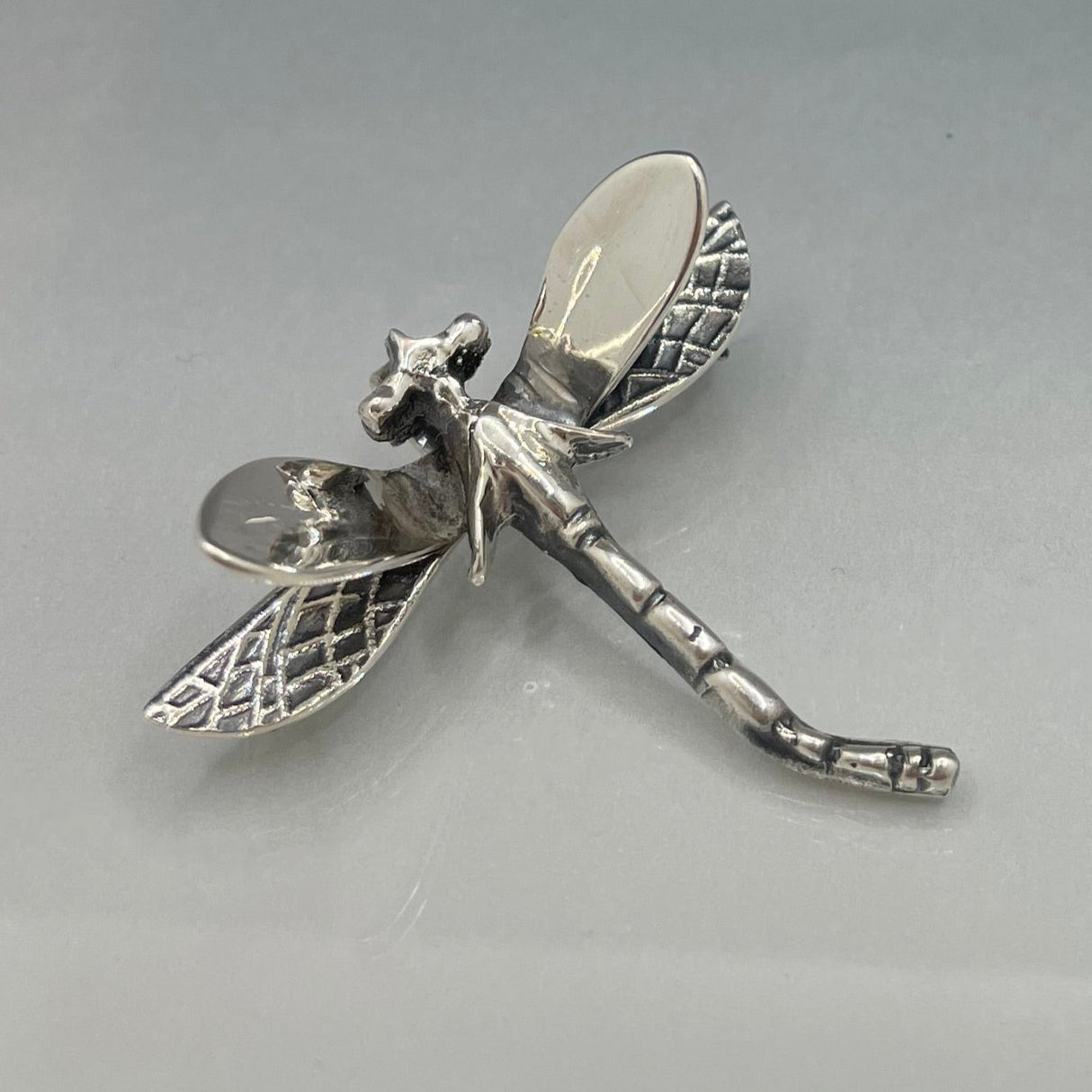 Moineir - Small Dragonfly Oxidised Silver Pendant and Pin