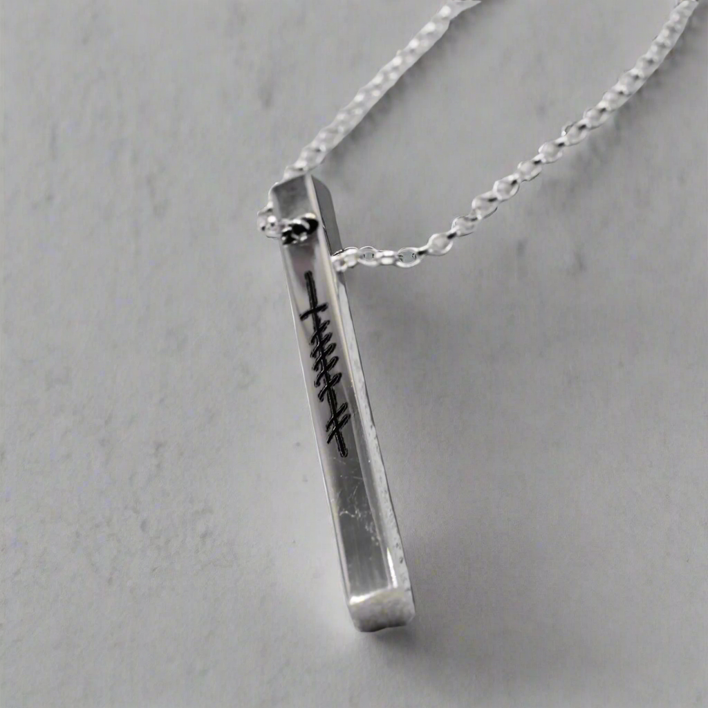Éire Wild Atlantic Way and Ogham ‘Grá’ Inscription Silver Bar Pendant