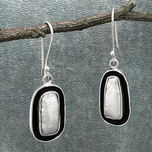 Pearla - Mother of Pearl Slab with Oxidised Silver Frame - Dangle