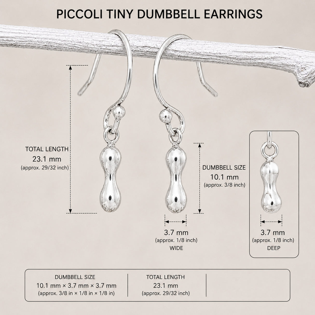Piccoli Tiny Dumbbell Silver Dangle Earrings
