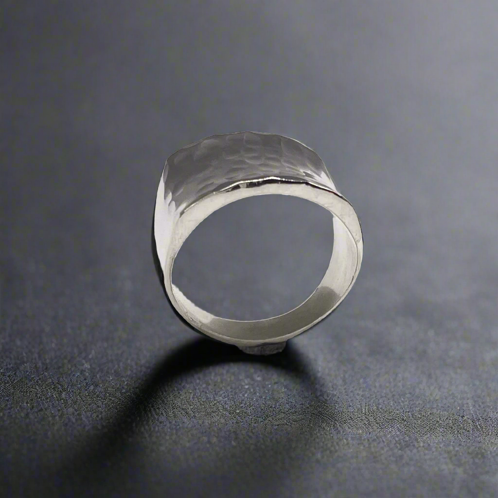 Tara Chunky Square Silver Ring with Hammered Top