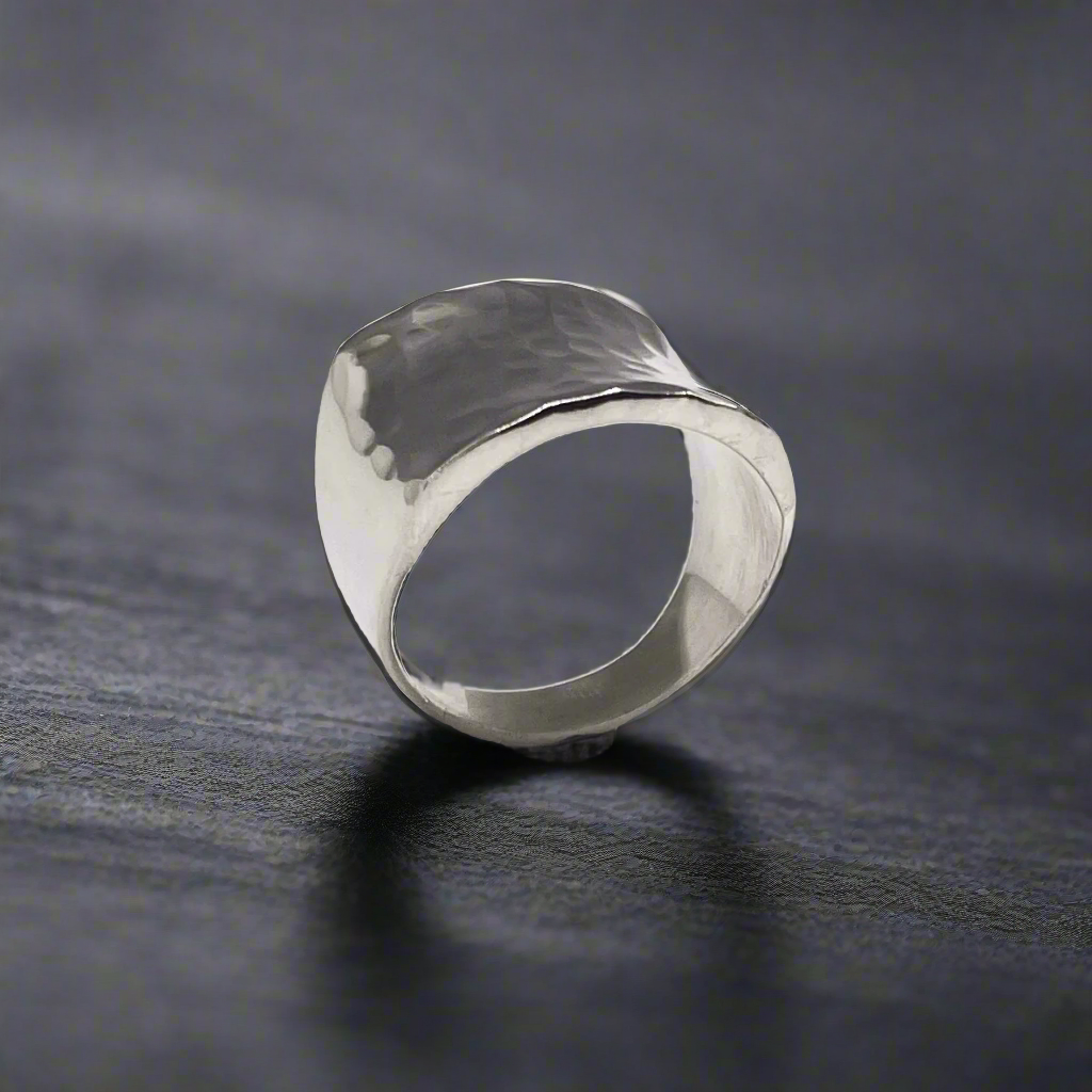 Tara Chunky Square Silver Ring with Hammered Top