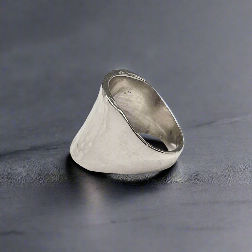 Tara Chunky Square Silver Ring with Hammered Top