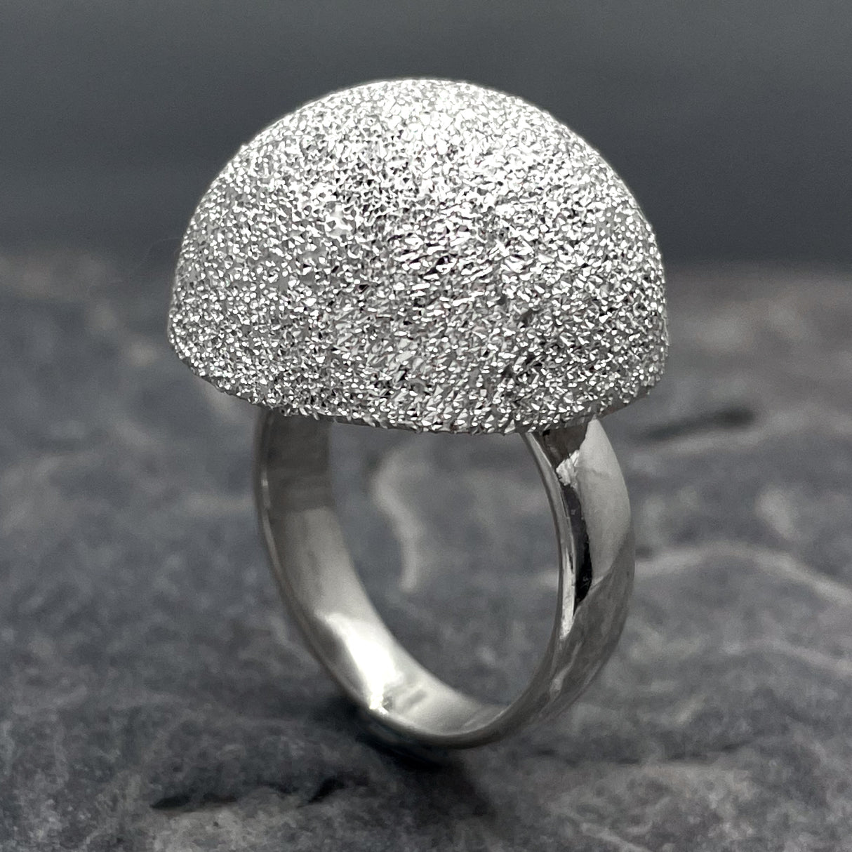 Artemis Glitter Dome Silver Adjustable Ring