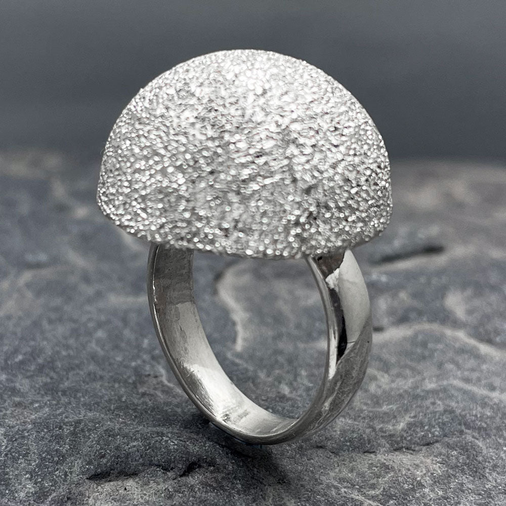 Artemis Glitter Dome Silver Adjustable Ring