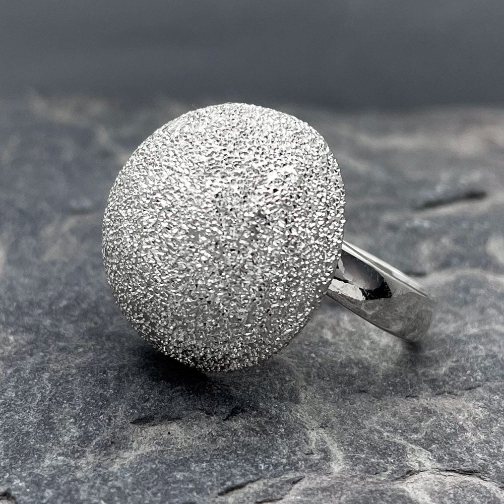 Artemis Glitter Dome Silver Adjustable Ring