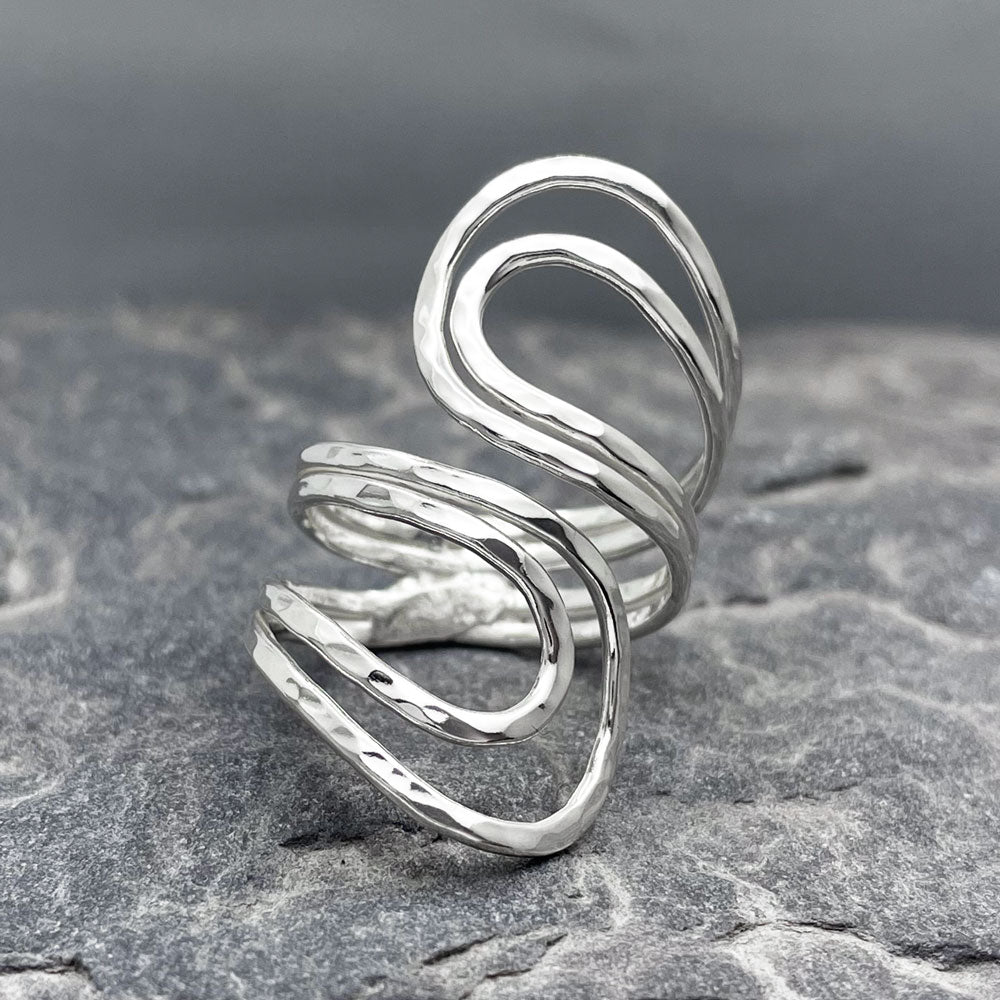 Tara Double Light Hammered Swirl Adjustable Ring