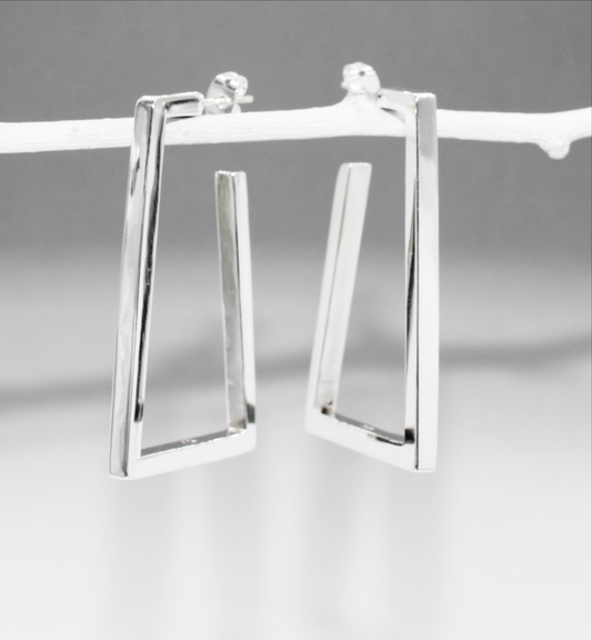 Saha - Rectangle Minimalistic Silver Earrings - Stud Curated and designed by Emilio Sotelo Jewelry for Croi Kinsale Jewellery in Kinsale West Cork Ireland Europe. Find exceptional handmade silver and gold jewellery at affordable prices for birthday gifts and Christmas presents. Handcrafted Silver jewelry. Find the best affordable jewellery