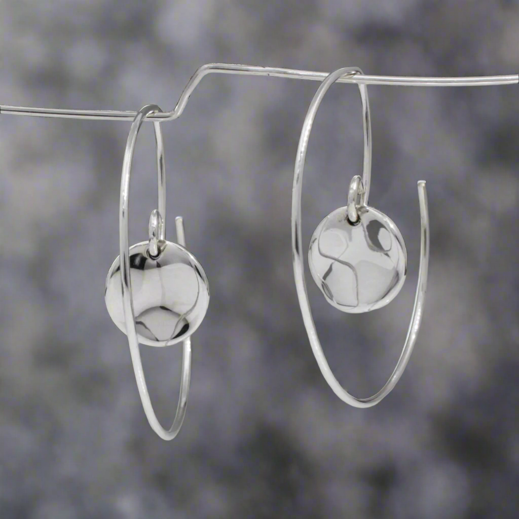 Selene Small Wavy Disc Reverse Silver Hoop Earrings