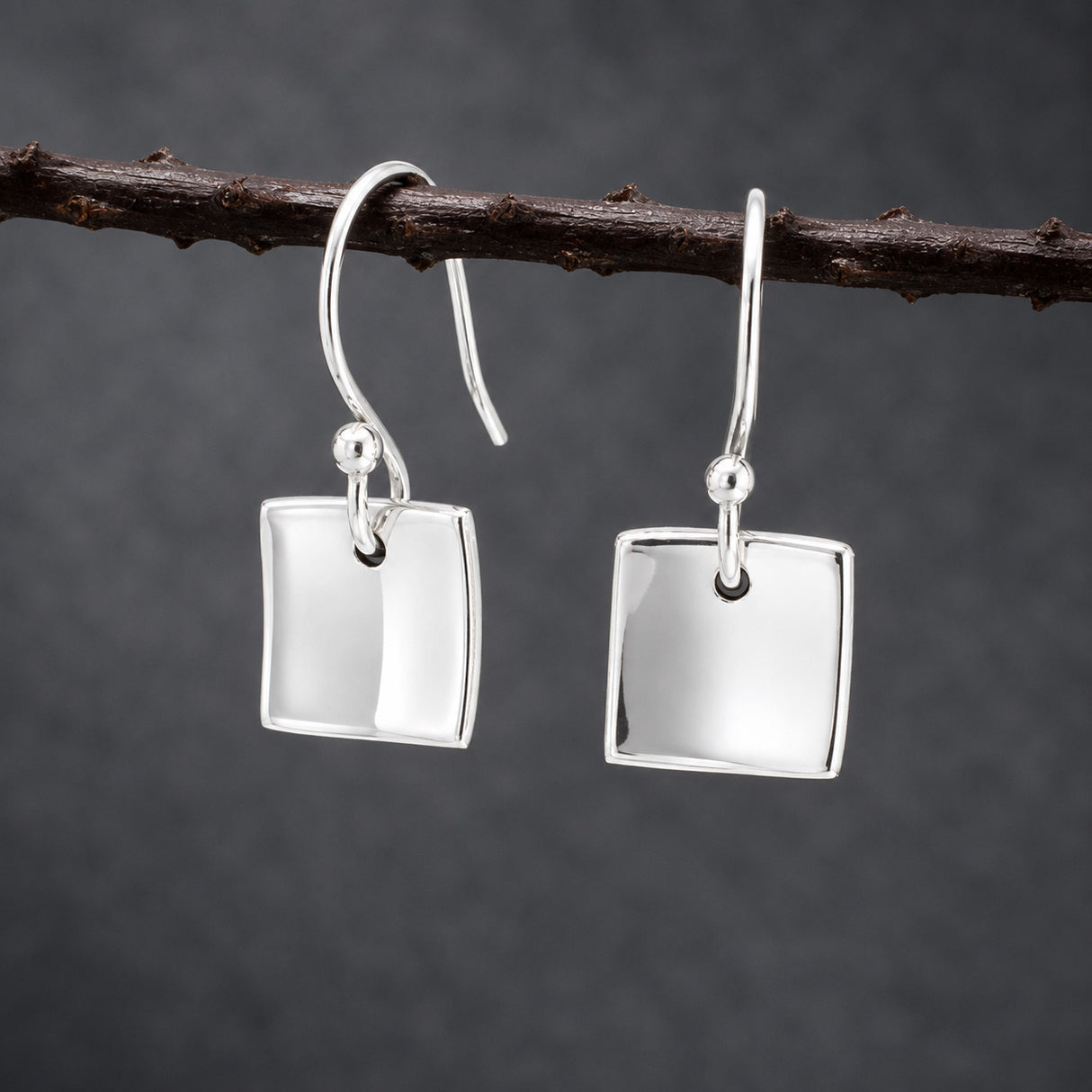 Selene Small Dapped Square Silver Dangle Earrings