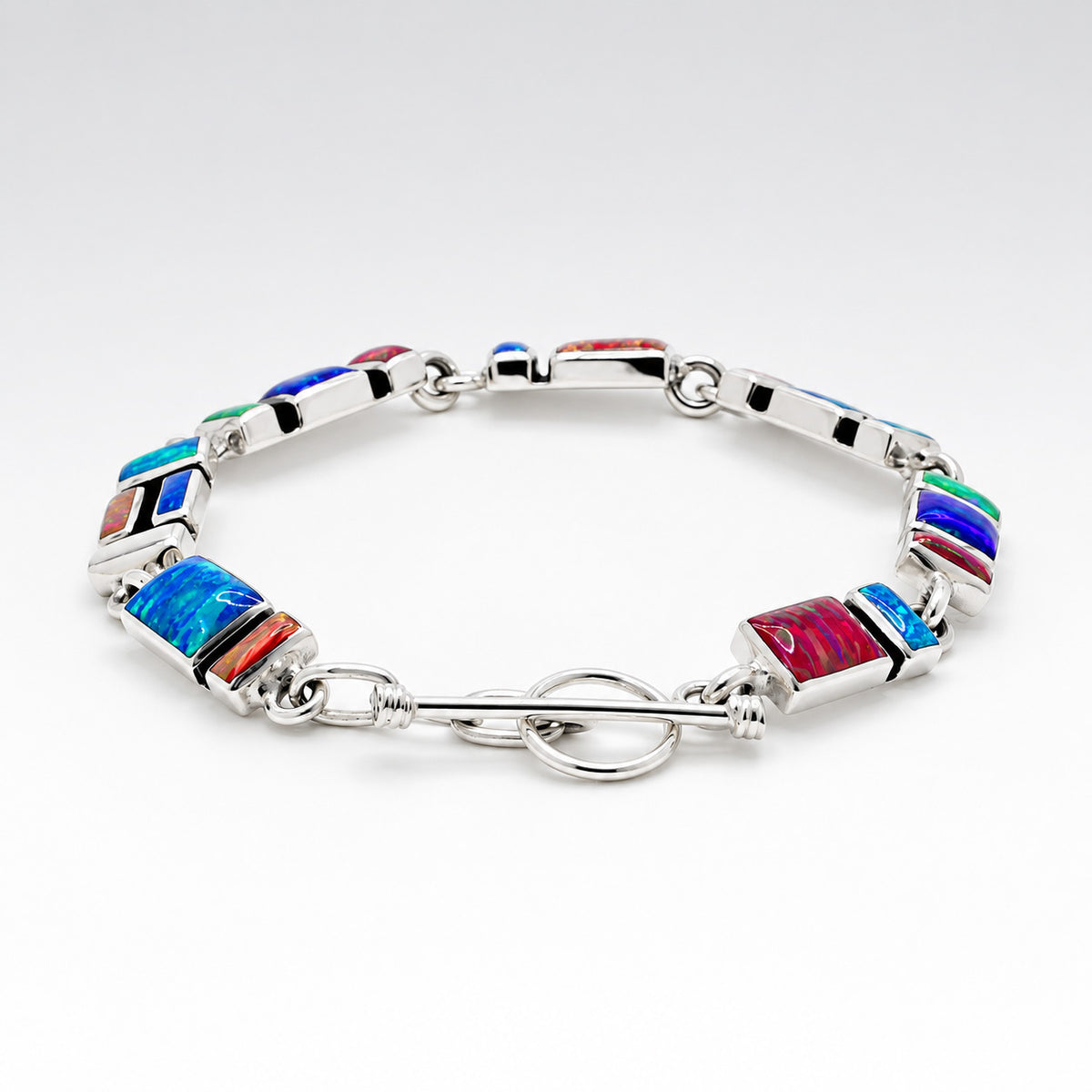 Sleveen Multi-Coloured Mosaic Opalescent Resin Silver Bracelet