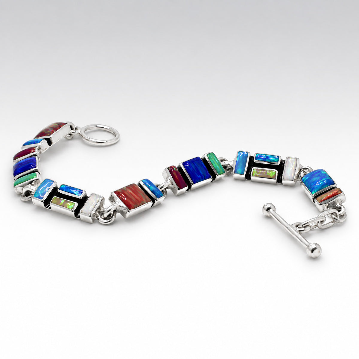 Sleveen Multi-Coloured Mosaic Opalescent Resin Silver Bracelet