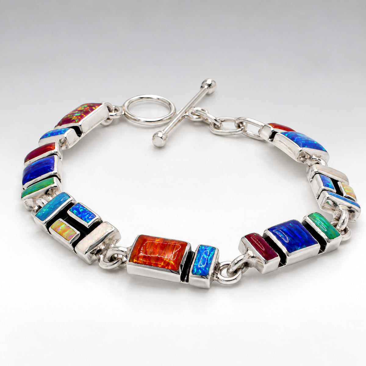Sleveen Multi-Coloured Mosaic Opalescent Resin Silver Bracelet