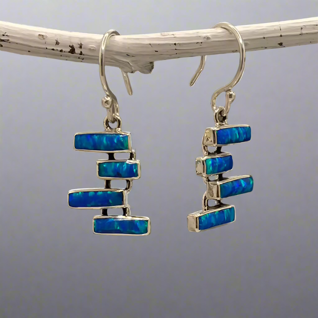 Sleveen - Kinsale Steps Blue Opalescent Resin Silver Earrings - Dangle