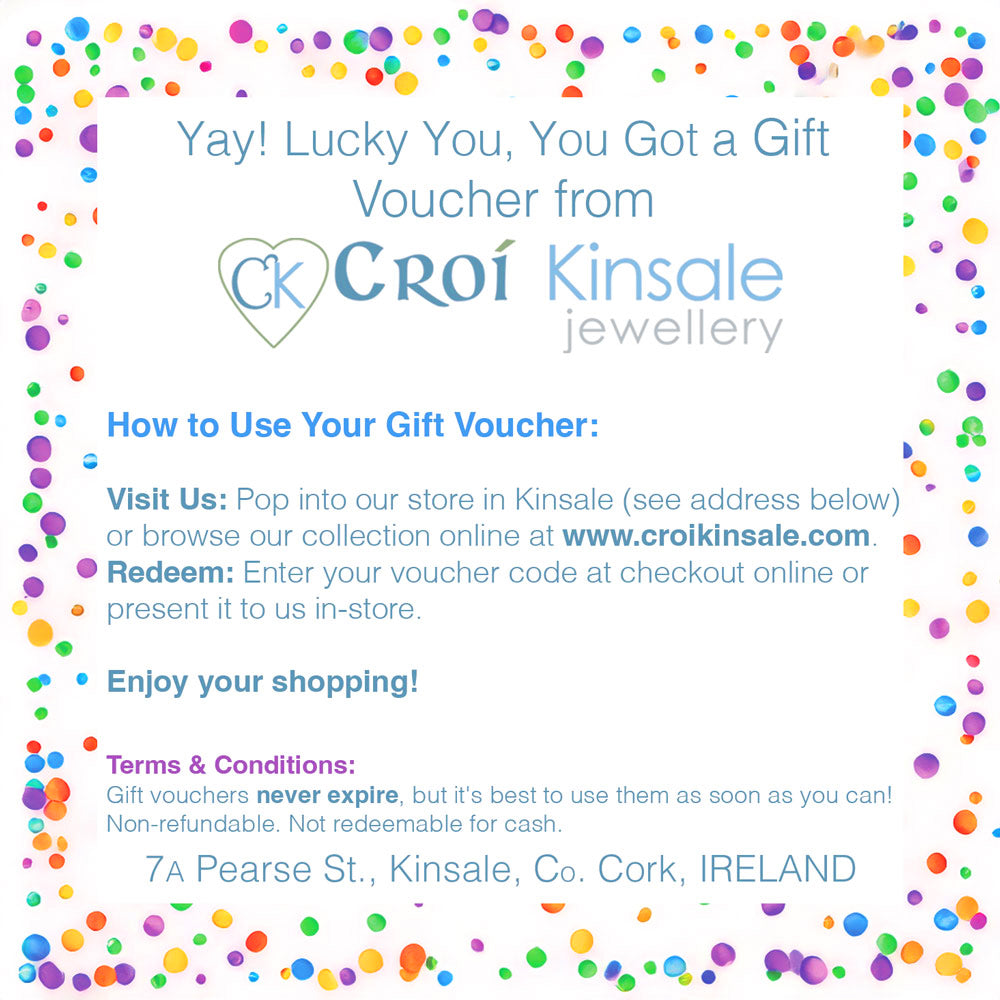 Croí Kinsale Jewellery Gift Voucher. Perfect gift idea for birthday for mom, sister, wife, girlfriend in West Cork, Ireland.