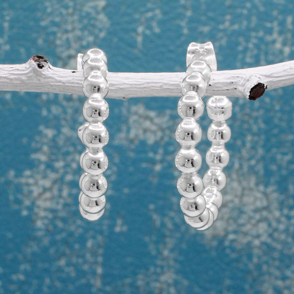 Tara Beaded Hoop Silver Stud Earrings