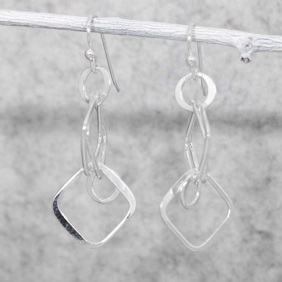 Tara Bubbles Effervescence Square Silver Dangle Earrings