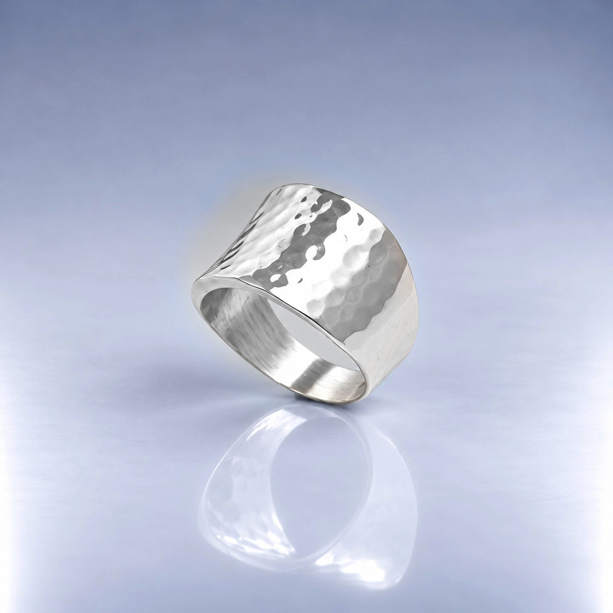 Tara Chunky Square Silver Ring with Hammered Top