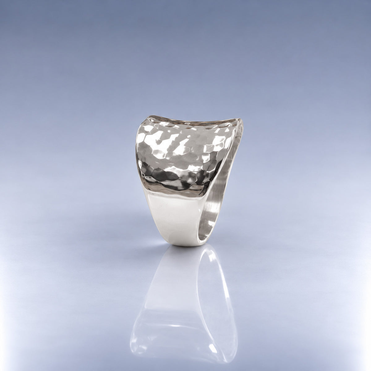 Tara Chunky Square Silver Ring with Hammered Top