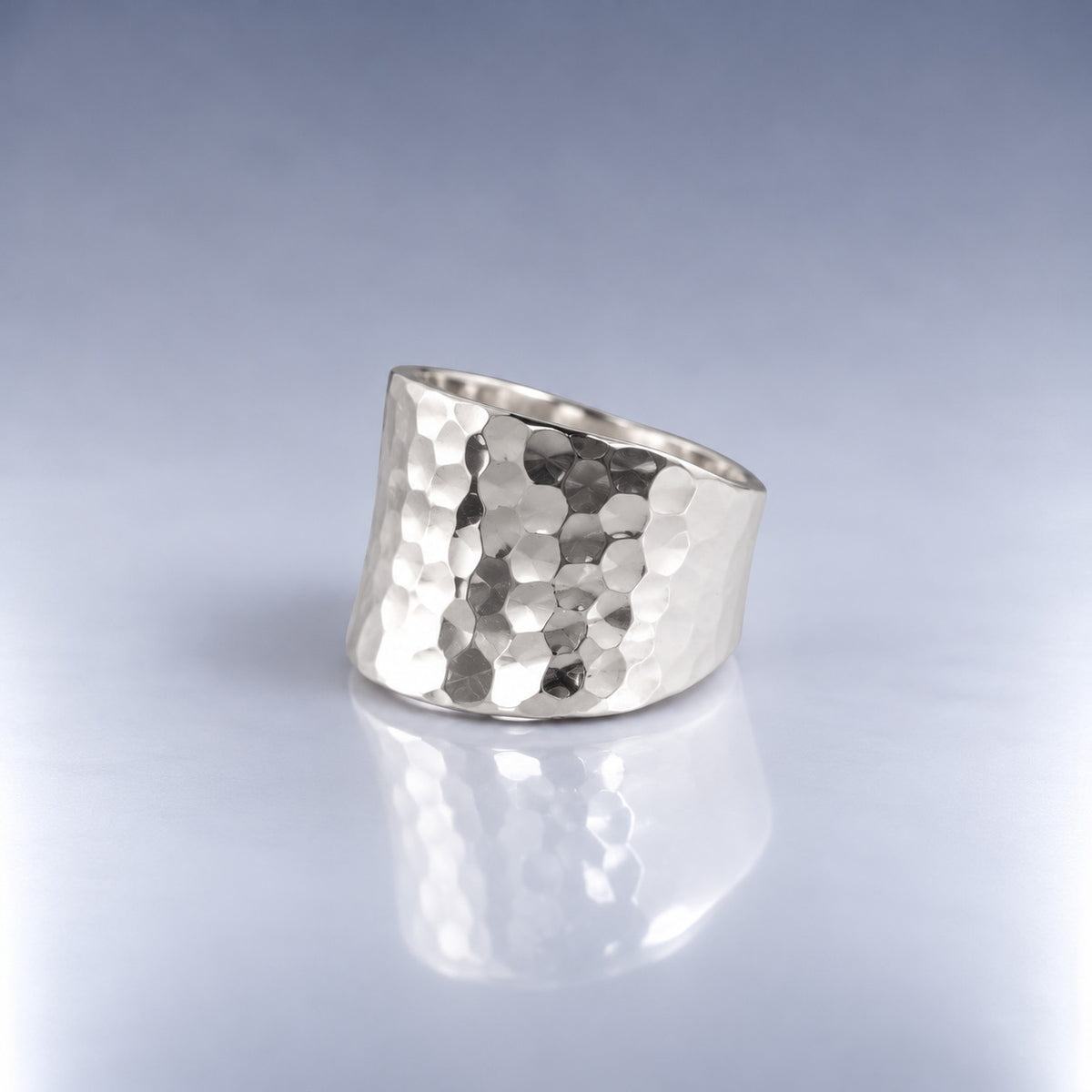 Tara Chunky Square Silver Ring with Hammered Top