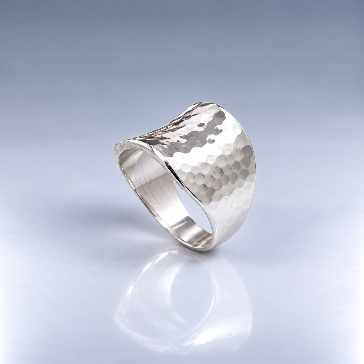 Tara Chunky Square Silver Ring with Hammered Top