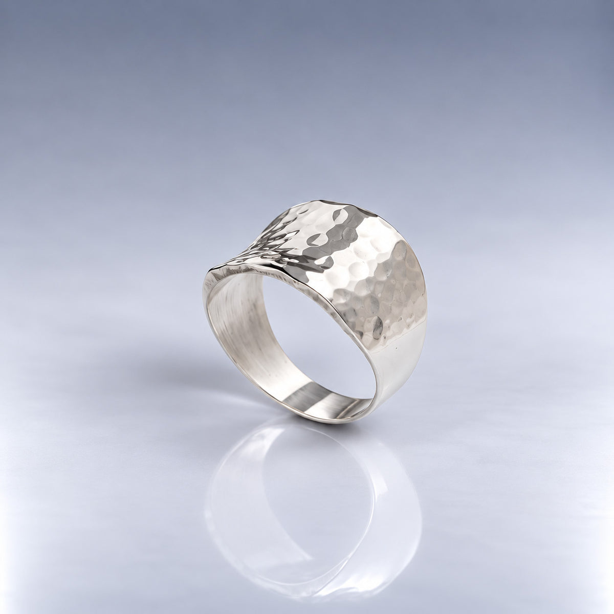 Tara Chunky Square Silver Ring with Hammered Top