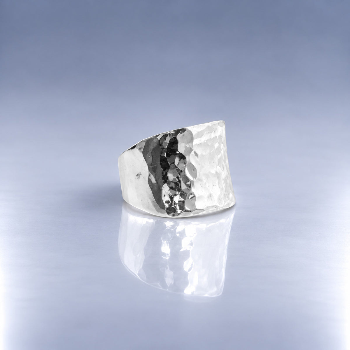 Tara Chunky Square Silver Ring with Hammered Top