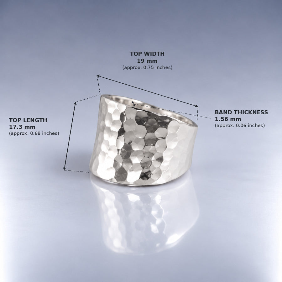 Tara Chunky Square Silver Ring with Hammered Top