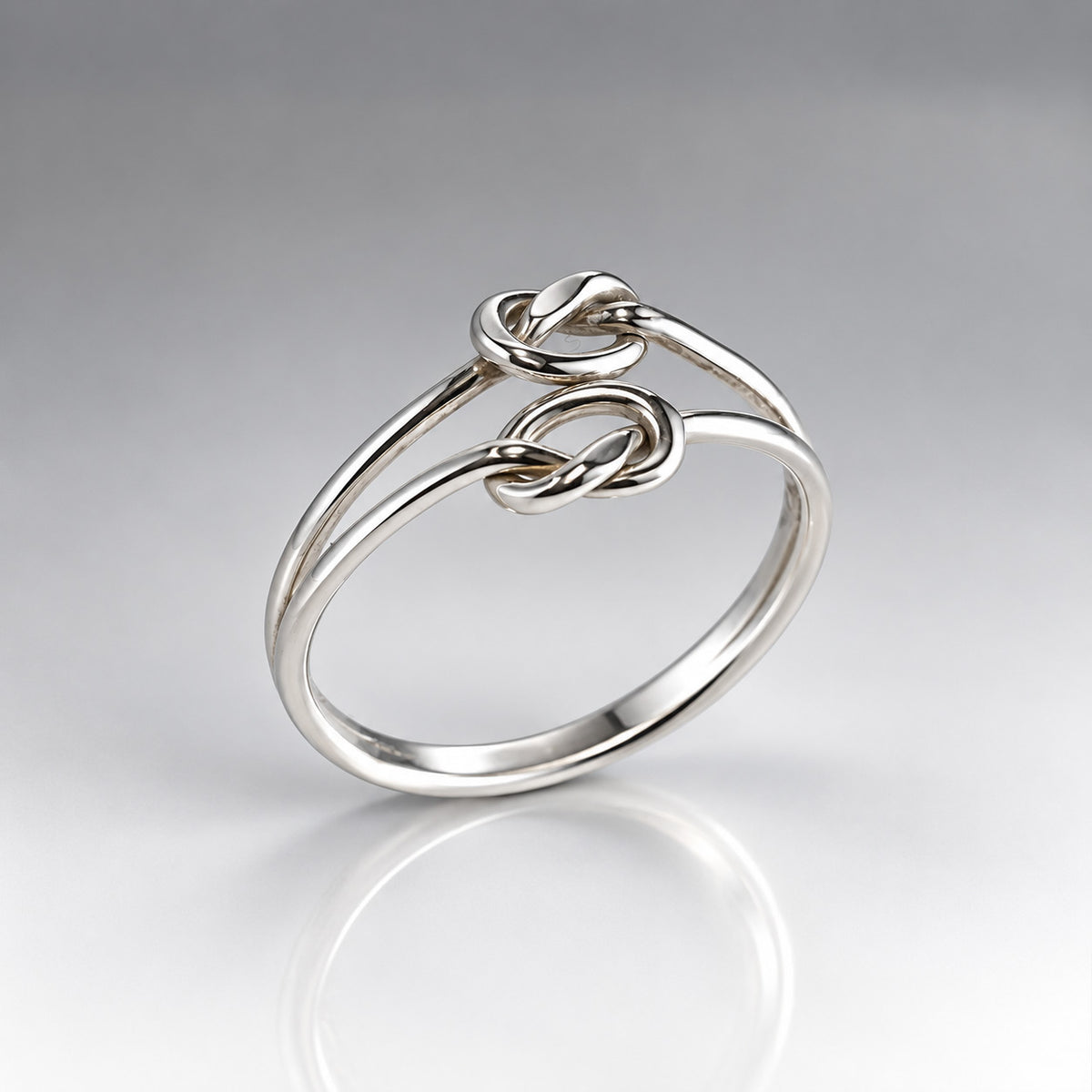 Tara Double Bands with Knots Silver Stacking Ring