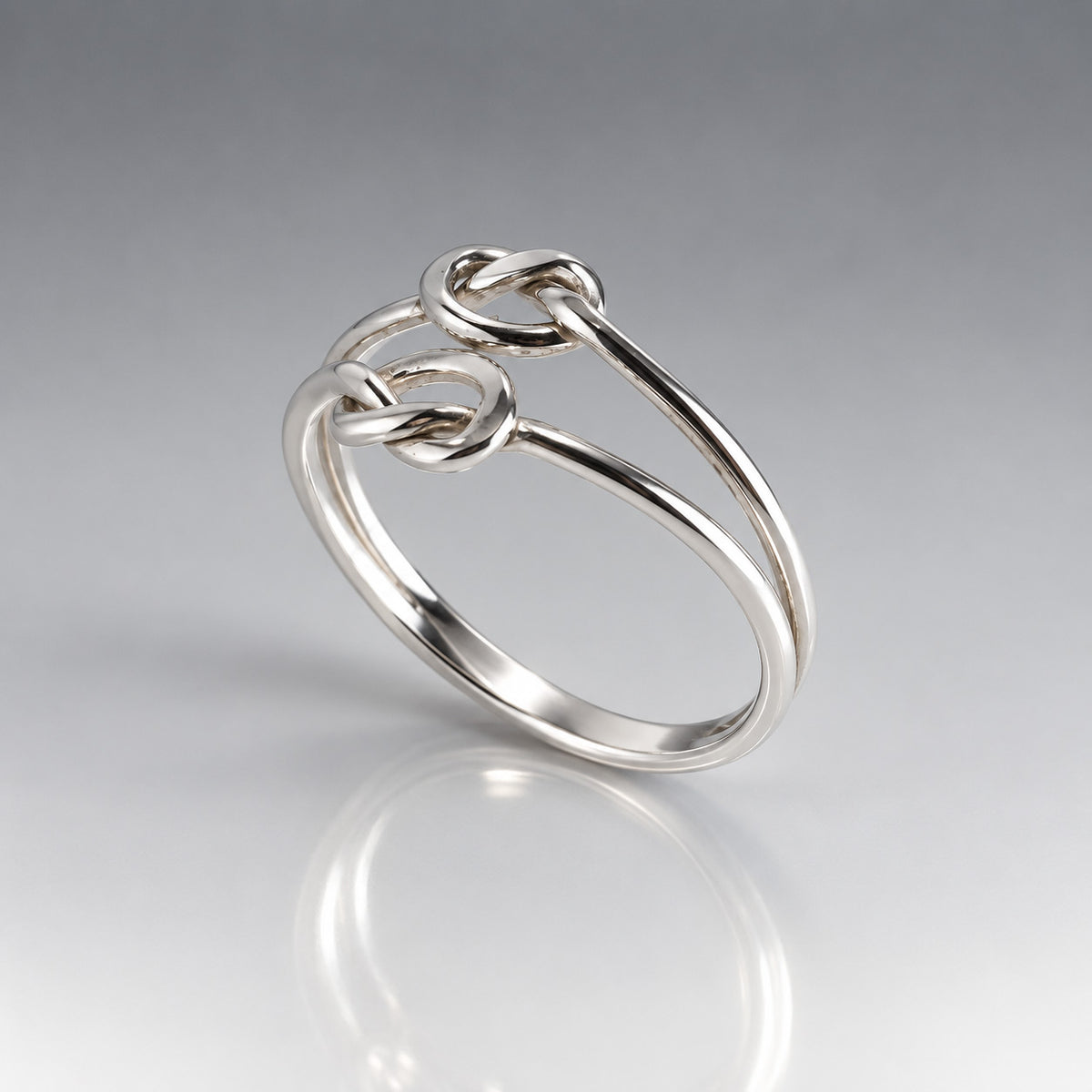 Tara Double Bands with Knots Silver Stacking Ring