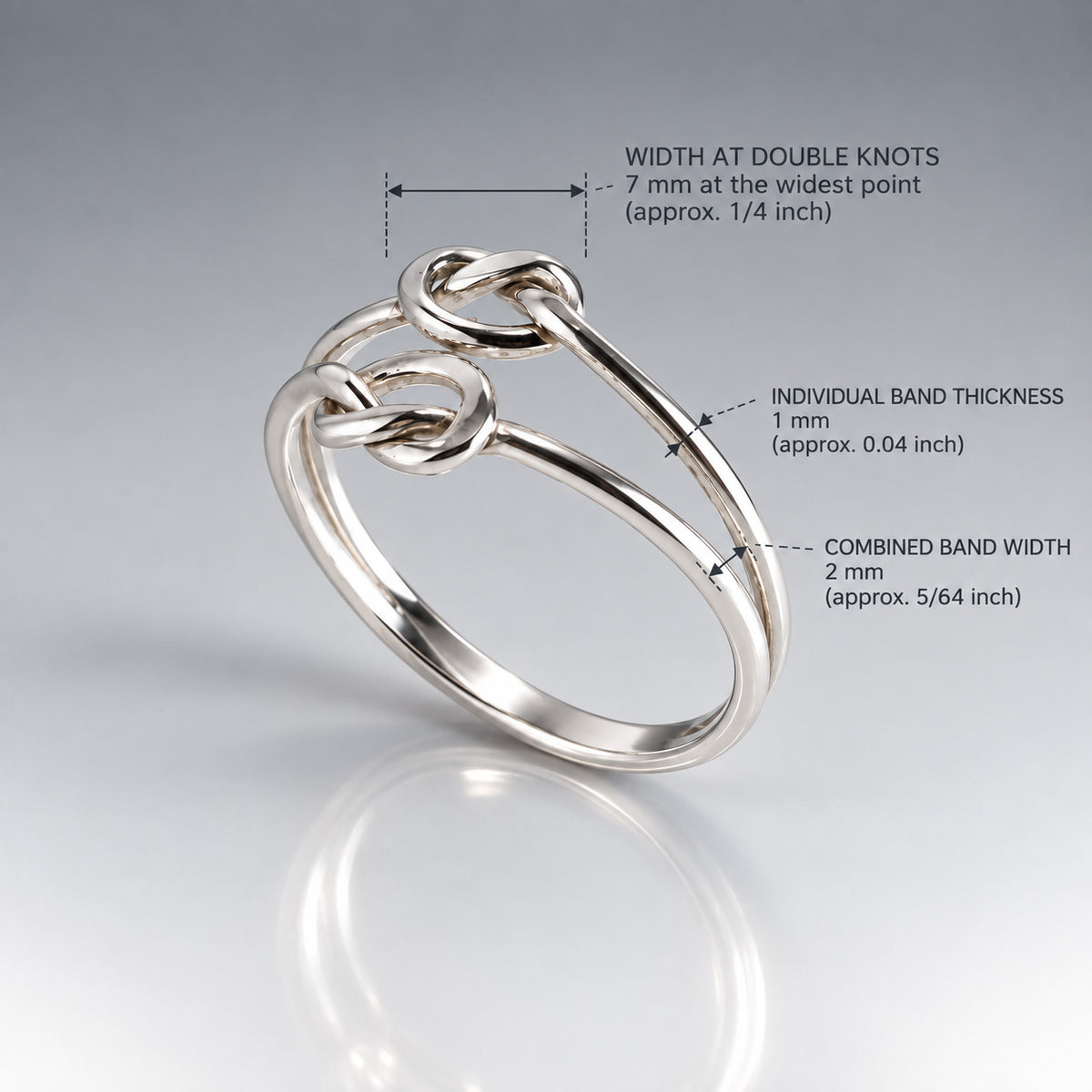 Tara Double Bands with Knots Silver Stacking Ring
