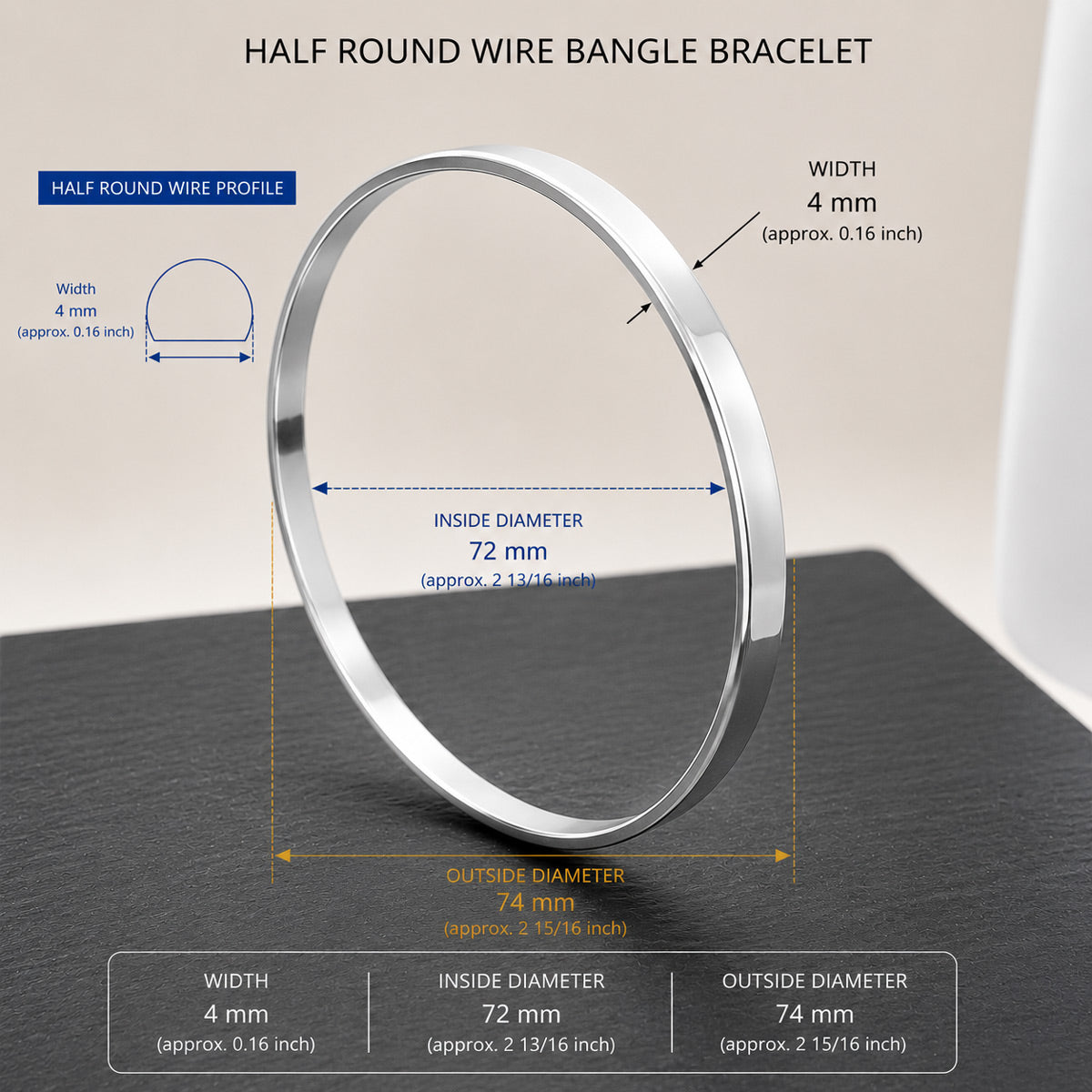 Tara Flat Wide Silver Bangle Bracelet - 4mm