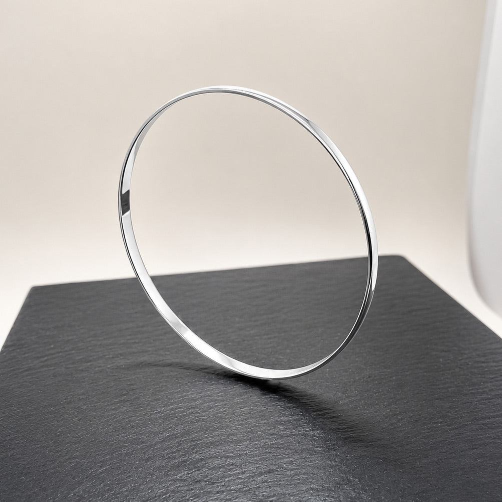 Tara Flat Wide Silver Bangle Bracelet - 4mm