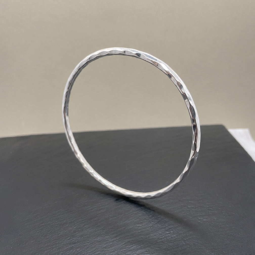 Tara Hammered Thin Oblong Silver Bangle Bracelet