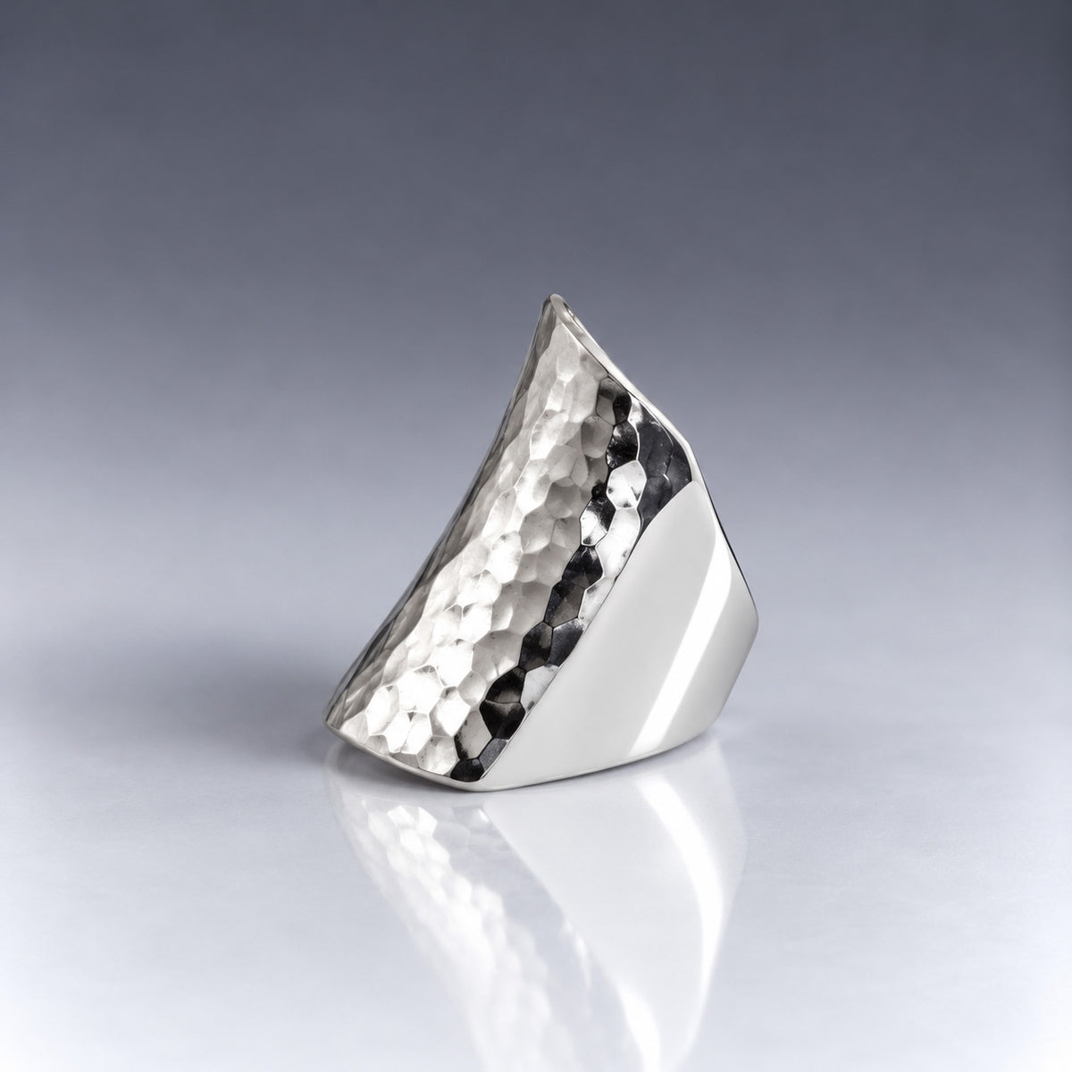 Tara Long Rectangle Hammered Silver Ring