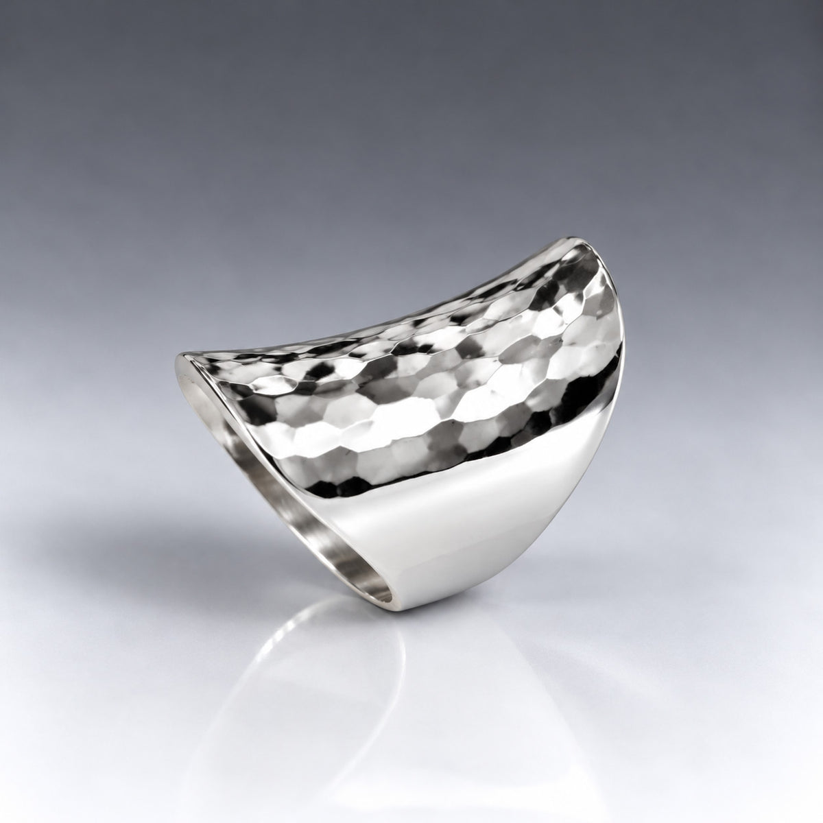 Tara Long Rectangle Hammered Silver Ring