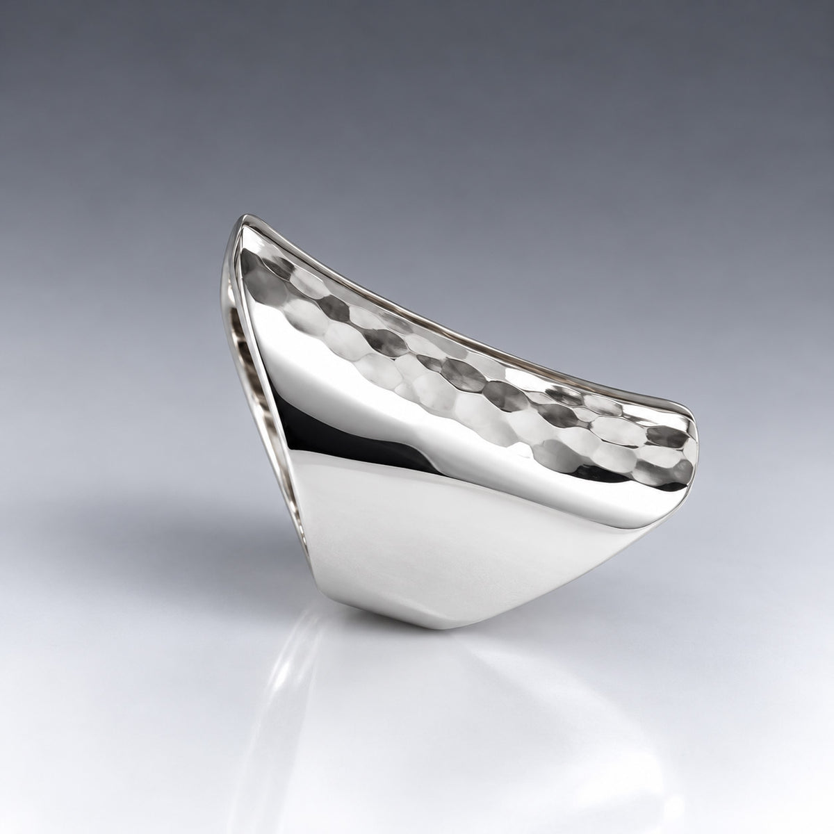 Tara Long Rectangle Hammered Silver Ring