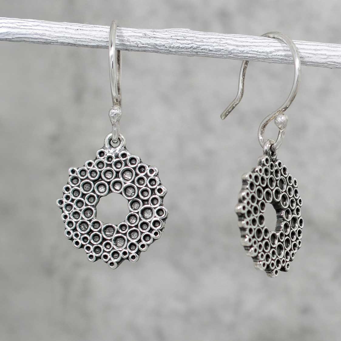 Tara Orb of Effervescence Oxidised Silver Dangle Earrings